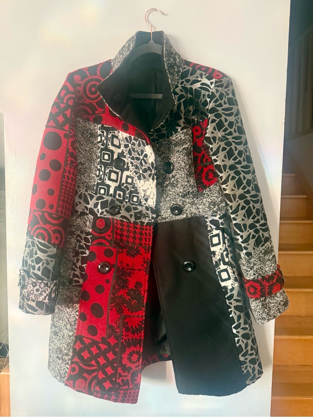 Italian Boutique Mixed Media Patchwork Women's Pea Coat